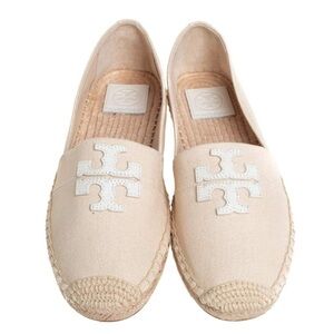 Tory Burch Cream Canvas Logo Espadrilles